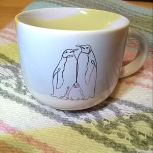 4/$15 Place and Time mug with Penguin family Blue & White Silver Outline